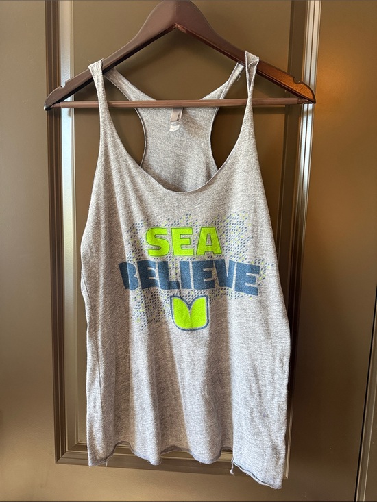 Next Level Apparel Tops - Next Level Apparel Gray Tank with Neon Green & Navy Graphic